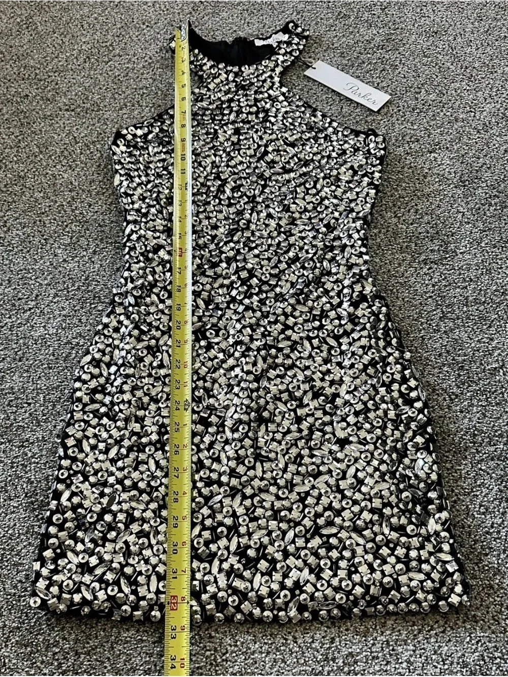 PARKER XS 0 2 Black Mariah Dress Silver Ice Cut Jewels Studs Gems NWT R$462 RARE